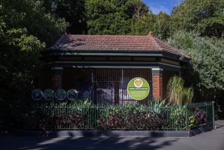 A display showing past usage and history of cages at Melbourne zoo