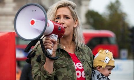 Anna Whitehouse uses a megaphone at a demo