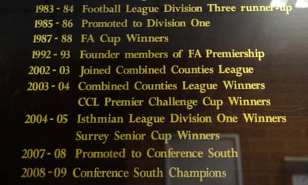 Honours board at Kingsmeadow, home of AFC Wimbledon, in 2011.