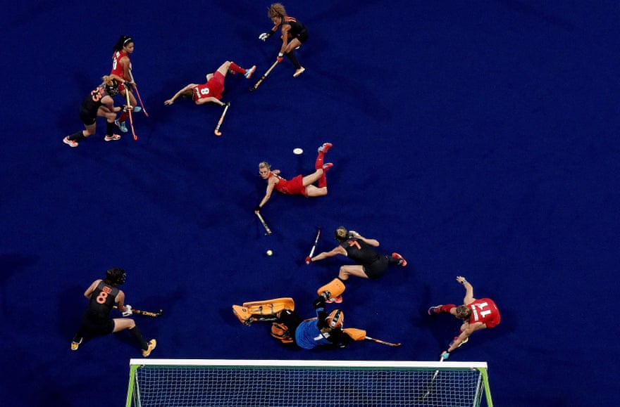 Alex Danson (centre) dives to score during the 2016 final – she took over as captain after Rio but has since retired with a concussion-related injury.