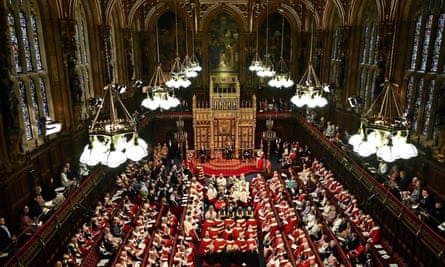 Peers sitting inside the Lords - aerial view
