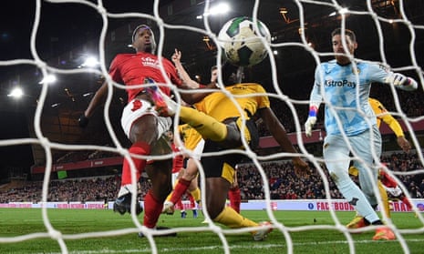 Willy Boly of Nottingham Forest scores a goal to make it 1-0.