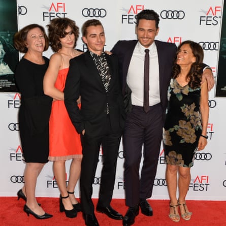 Family business: Brie (in red dress) with, from left, her mother Joanne, husband Dave Franco, his brother James Franco and their mother Betsy Franco Feeney at the 2017 premiere for the Disaster Artist.