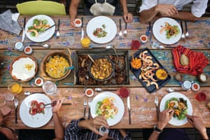 Tucking into lunch at Casa Jacaranda.