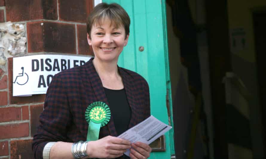 Caroline Lucas at a polling station in Brighton Pavilion