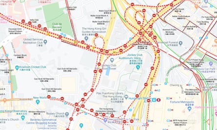 A screengrab from Google Maps showing road closures around Hong Kong’s Polytechnic University on Monday.