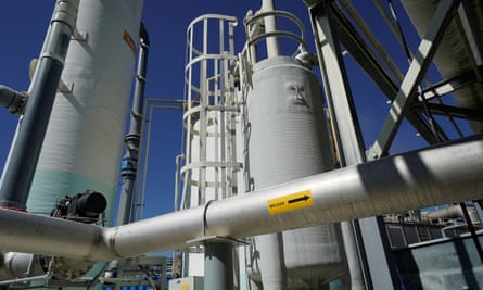 Biogas, methane collected from dairy farms, is piped into a cleaning facility at the Calgren facility in Pixley, California.