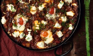 Photograph of Yotam Ottolenghi’s eggs with chickpeas, tomato and Pernod