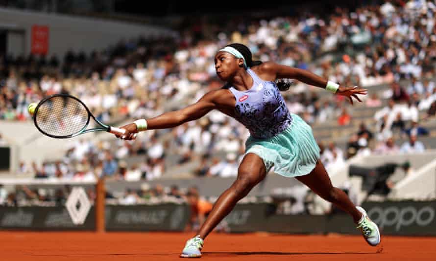 Coco Gauff in action against Sloane Stephens in the quarter-final of the French Open.