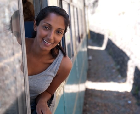The writer aboard the Himalayan Queen on the Shimla-Kalka railway.