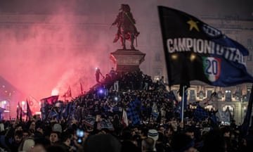 Celebrations by Inter fans in Milan’s Piazza Duomo after their title win on Monday night.