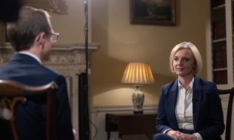 Prime minister Liz Truss gives a an Interview to BBC's Chris Mason in 10 Downing Street.