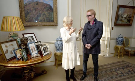 Camilla meeting the broadcaster Chris Evans at Clarence House in 2015 with Monet’s Study of Rocks; Creuse: Le Bloc hanging on the wall behind her.