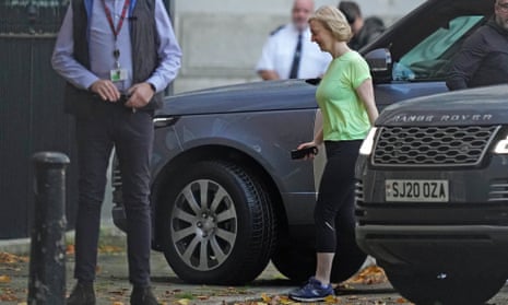 Liz Truss arrives in Downing Street, London.