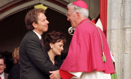 Cormac Murphy O’Connor with Tony and Cherie Blair in 1997; he guided the prime minister towards Catholicism.