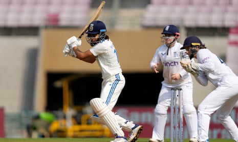 Yastika Bhatia bats on the first day of the first test match between India and England