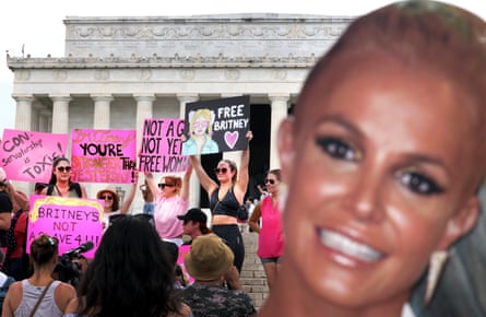Britney Spears supporters rally at the Lincoln Memorial in Washington DC on 14 July.