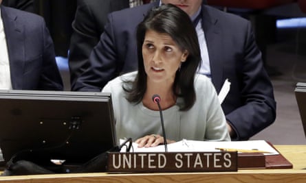 US ambassador to the UN Nikki Haley, addressing a security council meeting in February.