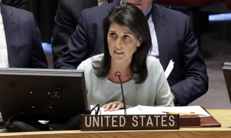 Nikki Haley addresses the security council in New York.