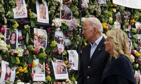 President Joe Biden and first lady Jill Biden visit a memorial put in place for the victims of the building collapse in Surfside.