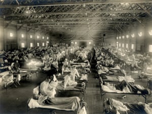 Soldiers are quarantined while recovering from the Spanish flu at Camp Funston in Kansas in 1918.