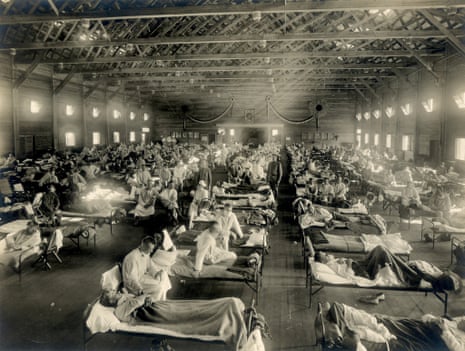 Soldiers at Camp Funston in Kansas recover from the influenza pandemic in 1918.