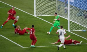 Turkey’s Merih Demiral scores an own goal to give Italy the lead.
