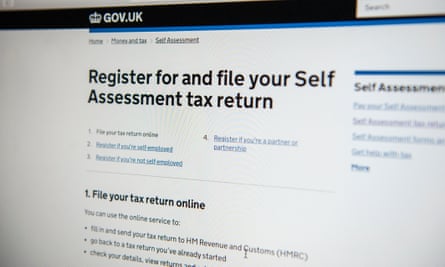 Internet page that says “register for and file your self-assessment tax return”
