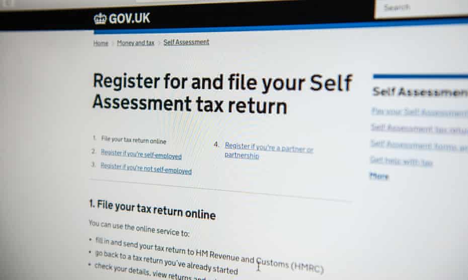 A HMRC webpage for online self-assessment tax returns