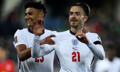 Jack Grealish celebrates scoring England’s fifth.