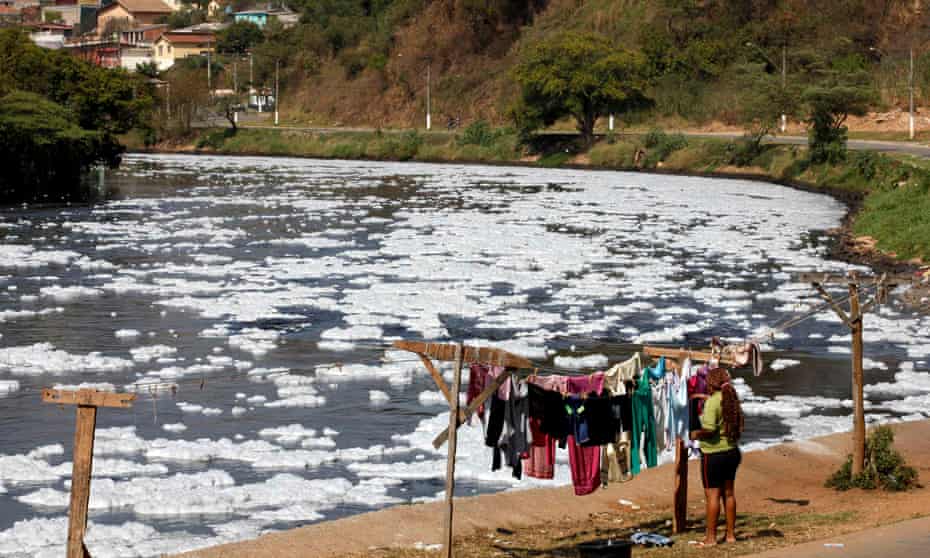 The polluted Tiete river in Pirapora do Bom Jesus, 40km north-east of Sao Paulo in Brazil. It is estimated that a single fleece jacket can release a million fibers in a single washing.
