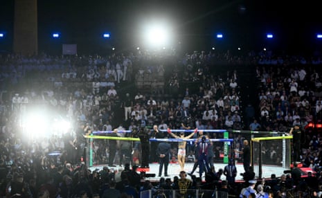 Brazil's Maurício Ruffy celebrates winning his fight on Sunday night.