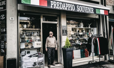 Mr Pompignoli, owner of the fascist souvenir shop 'Predappio Tricolore' in Predappio, Italy. 
