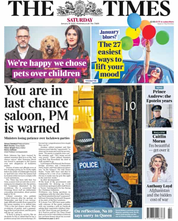 Front page of The Times with the headline: You're in the last chance saloon, the PM has been warned
