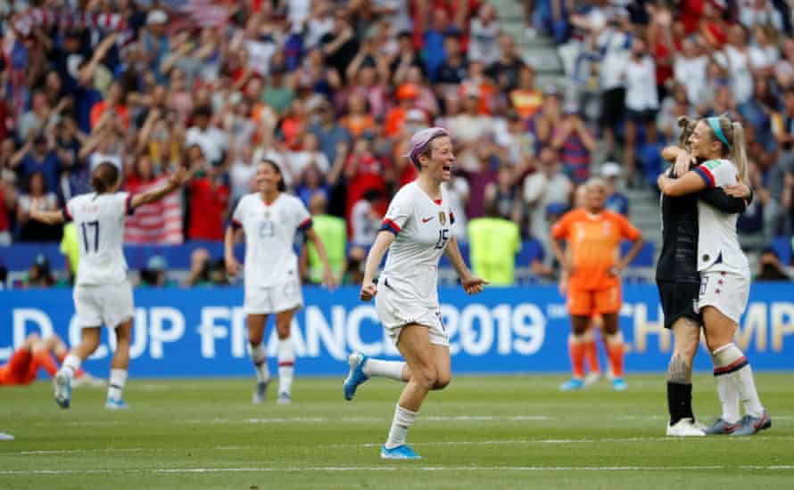 Megan Rapinoe celebrates winning the women’s world cup.