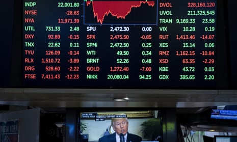 BESTPIX Dow Jones Industrial Averages Closes Over 22,000<br>NEW YORK, NY - AUGUST 2: President Donald Trump is displayed on a television screen on the floor of the New York Stock Exchange (NYSE) ahead of the closing bell, August 2, 2017 in New York City. The Dow closed above 22,000 for the first time. (Photo by Drew Angerer/Getty Images) *** BESTPIX ***