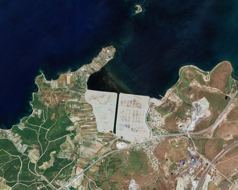A satellite image shows the wetland lost to a marina development at Çaltılıdere in Turkey