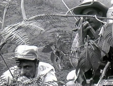 The Farc leader Manuel Marulanda, left, during combat following an attack at their camp in Marquetalia during the 1960s.
