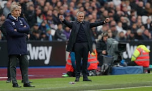 José Mourinho reacts after Spurs’ third goal as Manuel Pellegrini looks on