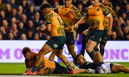 James Slipper scores only his third try for Australia in 112 appearances.