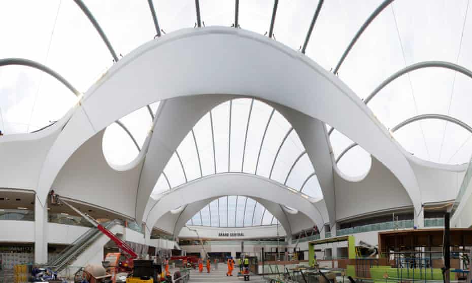 The vast atrium over the passenger concourse at Birmingham New Street station.