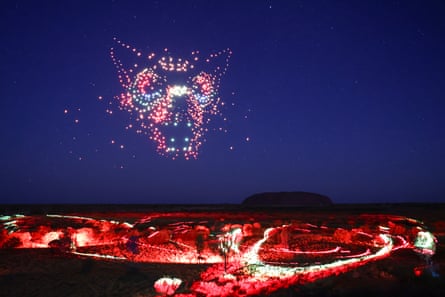 Anangu share the Mala story through a drone, sound and light show in the Northern Territory, Australia