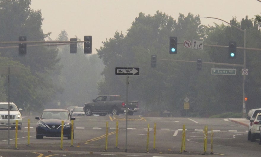 Smoke from California wildfires chokes the skies in neighboring Sparks, Nevada.