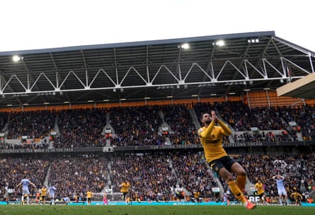 Matheus Cunha celebrates his goal in Wolves’ 4-2 win over Tottenham.