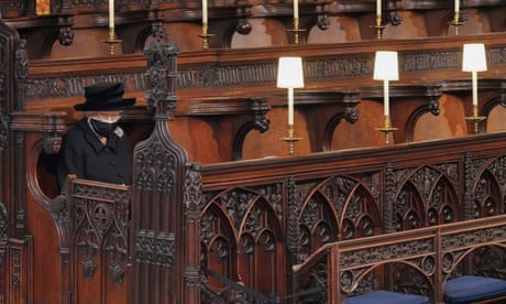 The Queen sits alone in St George’s Chapel, Windsor, for the funeral of the Duke of Edinburgh.