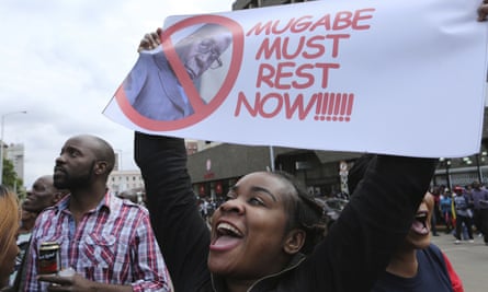 Joyful demonstrators in Harare found a new use for Mugabe portraits on Saturday.