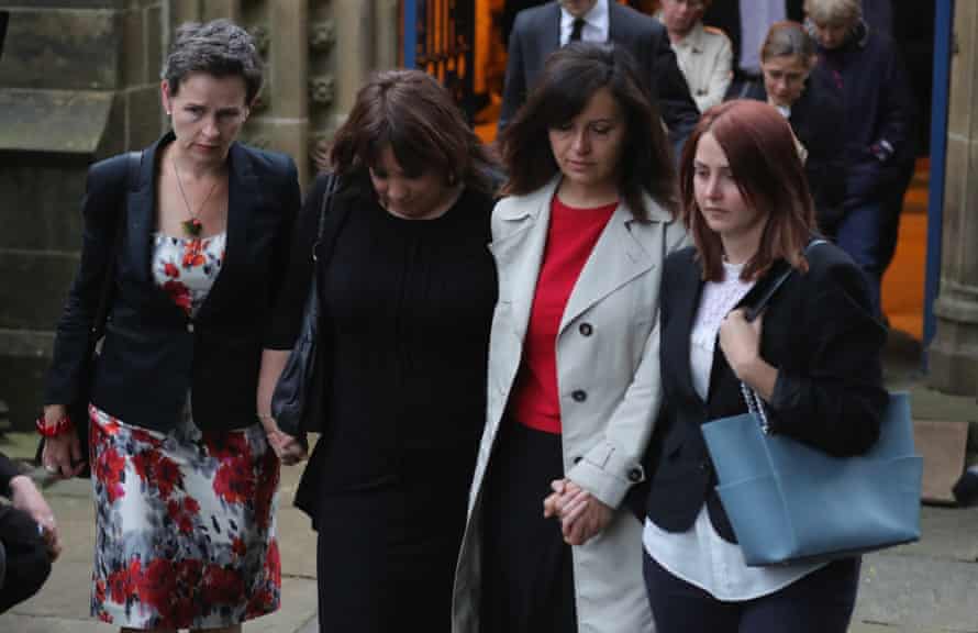 Mary Creagh (left) and Caroline Flint (second right) with mourners at St Peter’s church, Birstall.