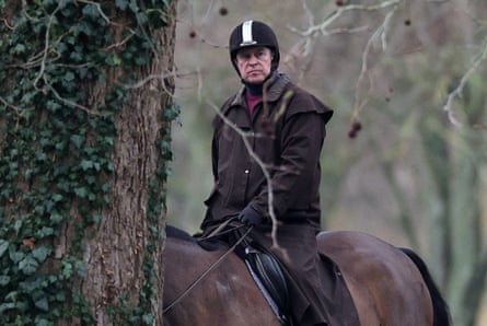 Andrew riding a horse in Windsor Great Park, near to Royal Lodge, on 2 February 2026.