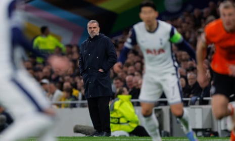 Ange Postecoglou watches during Spurs’ 1-1 draw with Eintracht Frankfurt in the first leg of their Europa League quarter-final