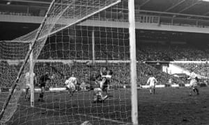 Glyn Pardoe scores Manchester City’s winning goal against West Bromwich Albion in the 1970 League Cup final at Wembley